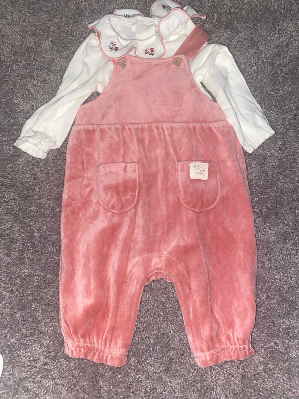 Pink Velvet Baby Overalls - Unbranded